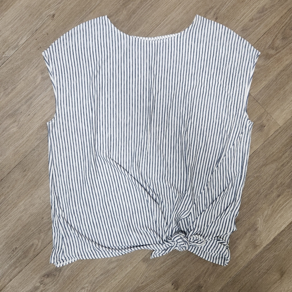 Max Studio Cap Sleeve 2XL Gray Striped Asymmetric Tunic